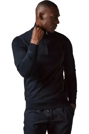 Profuomo Donkerblauwe luxe half zip trui