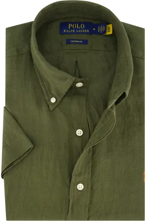 Ralph Lauren Overhemd mosgroen Custom Fit korte mouw