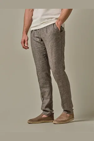 Profuomo Taupe linnen-blend sportcord pantalon