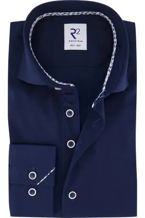 R2 Westbrook Overhemd navy ml7 effen wide collar