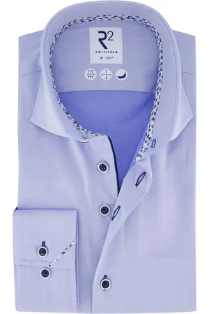 R2 Westbrook Overhemd effen katoen wide collar lange mouw