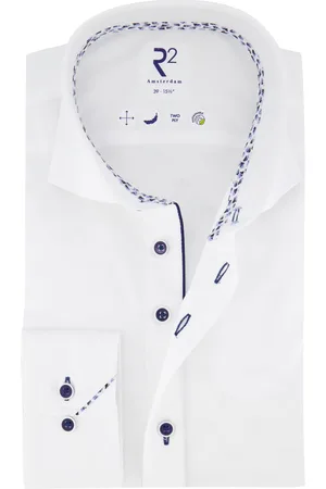 R2 Westbrook Overhemd effen 100% katoen wide collar