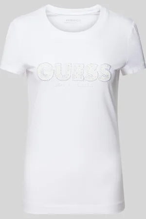 Guess T-shirt met labelstitching en siersteentjes