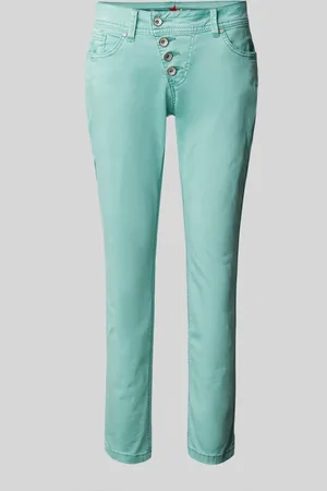 Buena Vista Slim fit broek met asymmetrische knoopsluiting, model 