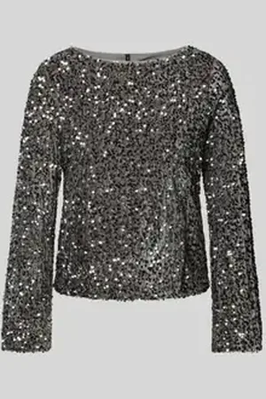 VERO MODA Loose fit shirt met lange mouwen en boothals en pailletten, model 