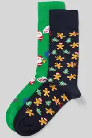 Christian Berg Sokken met katoen en motiefstitching in een set van 2 paar