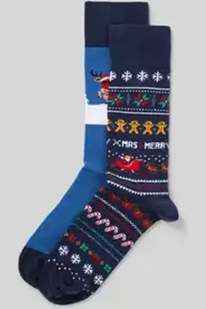Christian Berg Sokken met katoen en motiefstitching in een set van 2 paar