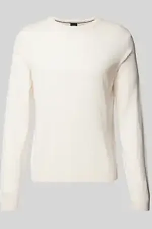 HUGO BOSS Wollen pullover van scheerwol met labeldetail, model 