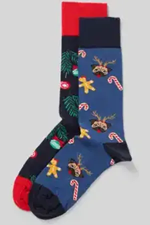 Christian Berg Sokken met katoen en motiefstitching in een set van 2 paar