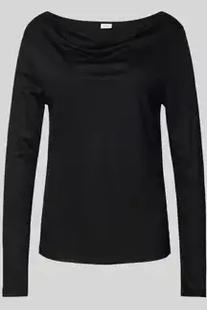 QS by s.Oliver Regular fit shirt met lange mouwen van pure viscose met cascadehals
