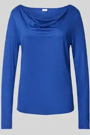 QS by s.Oliver Regular fit shirt met lange mouwen van pure viscose met cascadehals