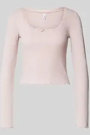 ONLY Slim fit shirt met lange mouwen en met kant versierde boothals, model 