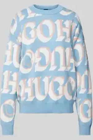 Hugo Blue Gebreide pullover met logomotief, model 