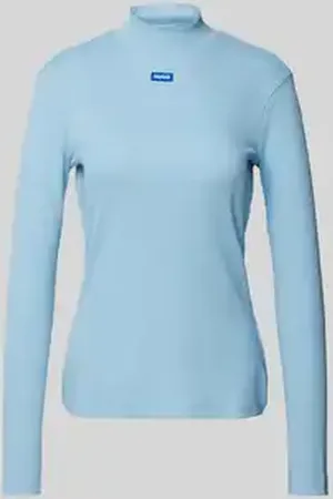 Hugo Blue Shirt met lange mouwen en geribde opstaande kraag