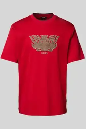 HUGO BOSS T-shirt met motief- en labelstitching, model 