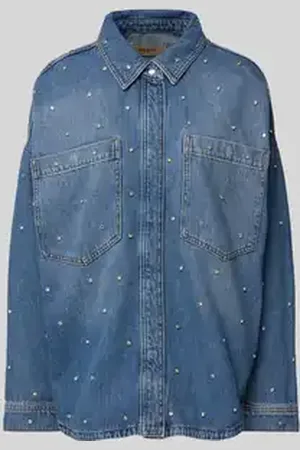 Mos Mosh Regular fit jeansblouse met strass-steentjes, model 