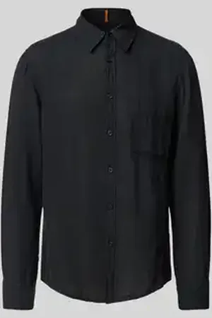 HUGO BOSS Regular fit linnen overhemd met borstzak, model 