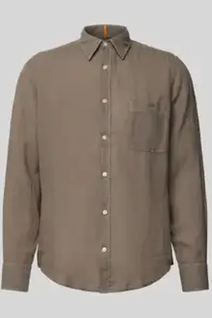 HUGO BOSS Regular fit linnen overhemd met borstzak, model 