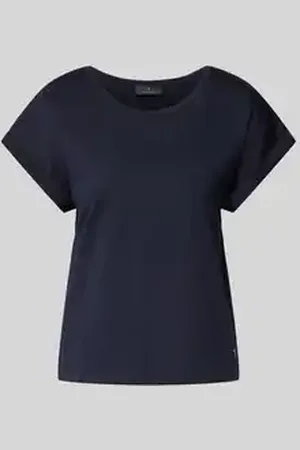 monari T-shirt met geribde ronde hals