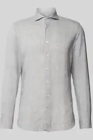 Profuomo Slim fit linnen overhemd met haaikraag