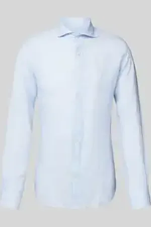 Profuomo Slim fit linnen overhemd met haaikraag