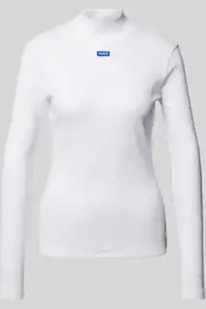 Hugo Blue Shirt met lange mouwen van viscose met geribde opstaande kraag
