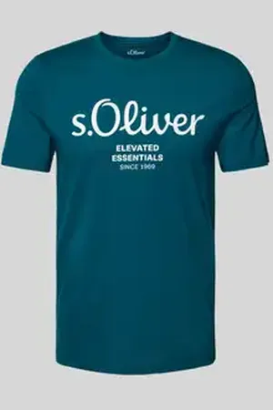QS by s.Oliver Regular fit T-shirt van puur katoen met labelprint met statement