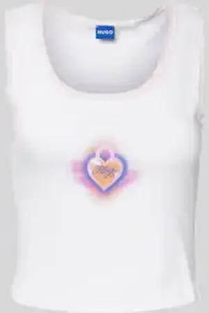 Hugo Blue Korte top met labelprint, model 
