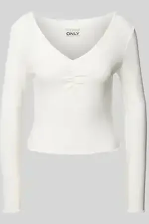 ONLY Slim fit shirt met lange mouwen van katoenmix met boorden met volants, model 