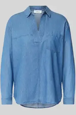 QS by s.Oliver Relaxed fit jeansblouse van puur katoen met V-hals