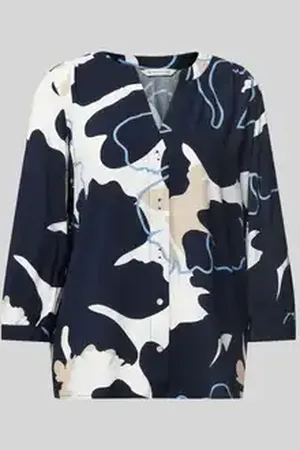 TOM TAILOR Loose fit blouse met korte mouwen van pure viscose met all-over motief