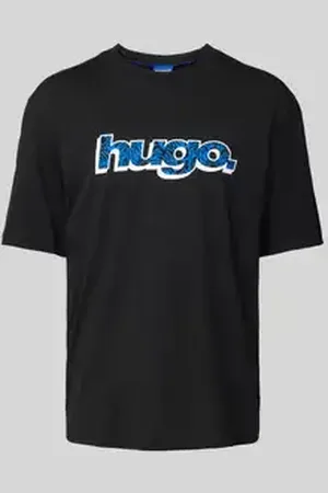 Hugo Blue T-shirt met labelprint, model 