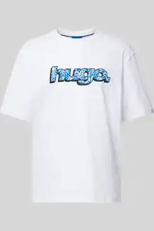 Hugo Blue T-shirt met labelprint, model 