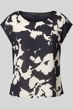 Comma, T-shirt van viscosemix met ronde hals