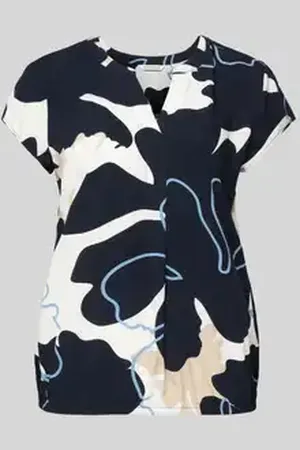 TOM TAILOR Loose fit blouse met korte mouwen van pure viscose met tuniekkraag