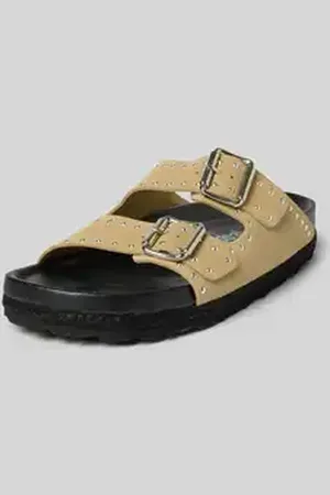 Espadrij Slippers van leer met reliëflogo, model 