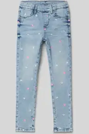 QS by s.Oliver Skinny fit jeans van katoenmix met geborduurd hart, model 