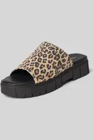 Tamaris Slippers van leer met plateauzool