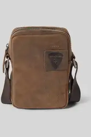 Strellson Schoudertas van leer met labelpatch, model 