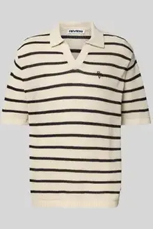 Review Gebreid shirt met polokraag en labelstitching