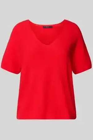 Oui Gebreid shirt met afgeronde V-hals