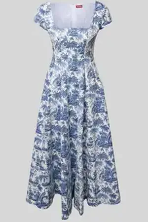 Staud Midi-jurk met vierkante hals, model 