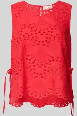Oui Regular fit blousetop met broderie anglaise