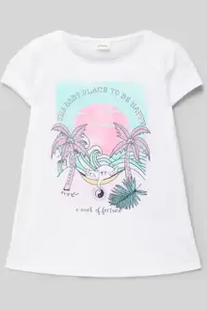 QS by s.Oliver Uitlopend T-shirt met een glitterprint