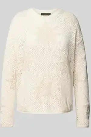 Oui Gebreide pullover met geribde ronde hals
