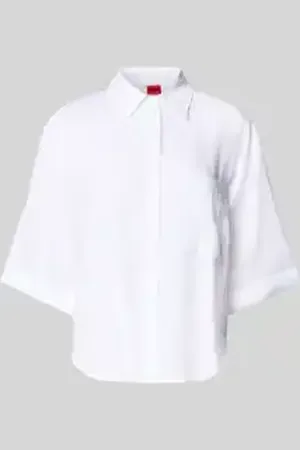 HUGO BOSS Relaxed fit linnen overhemdblouse met borstzak, model 