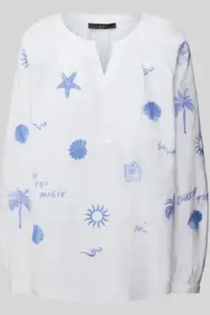 Oui Relaxed fit blouse met motief- en statementstitching