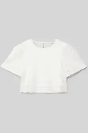 QS by s.Oliver Boxy Fit blouse met korte mouwen met viscosevoering en broderie anglaise