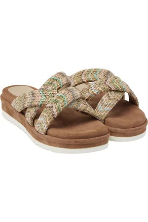 Lazamani Crossed Straps Raffia Platform Slippers Dames