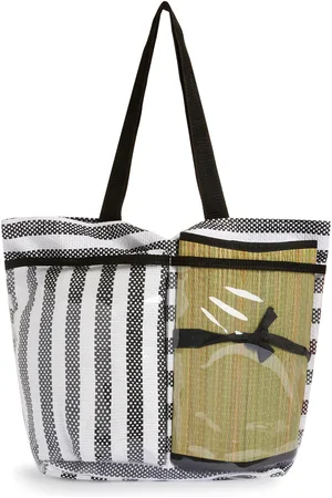 Primark Grey and white striped clear beach bag